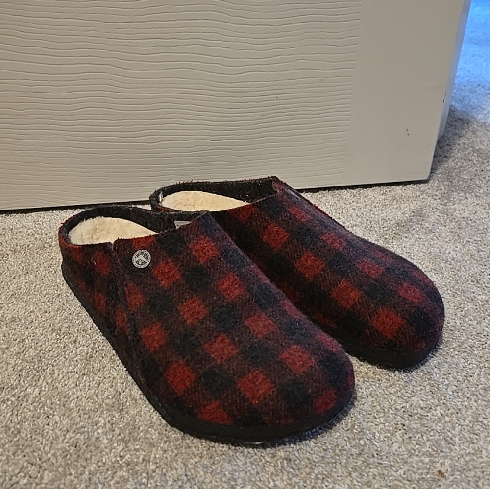 Birkenstock Red and Black Plaid Loafers